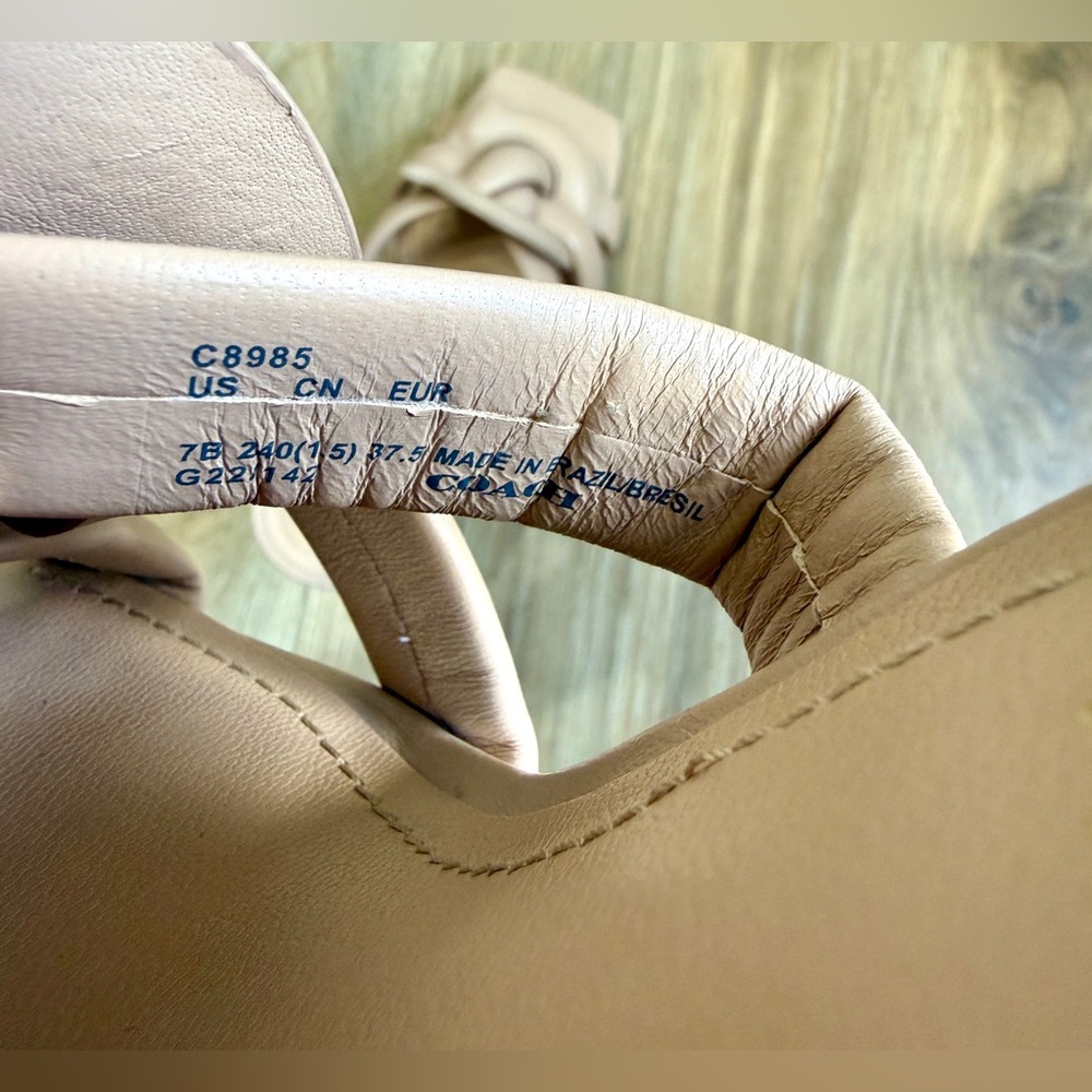 Coach Blush Nude Leather Knotted Mule Heels Square Toe Size 7 - Picture 8 of 9